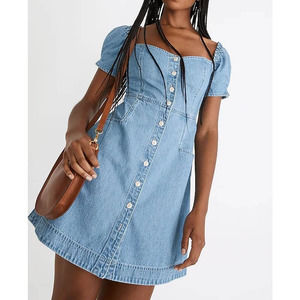 Madewell Denim Puff-Sleeve Mini Dress in Dawnshire Wash Blue 10